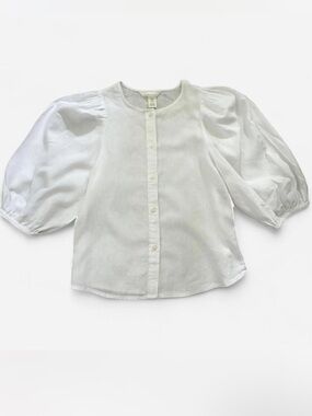 White Puff-Sleeve Button-Front Top